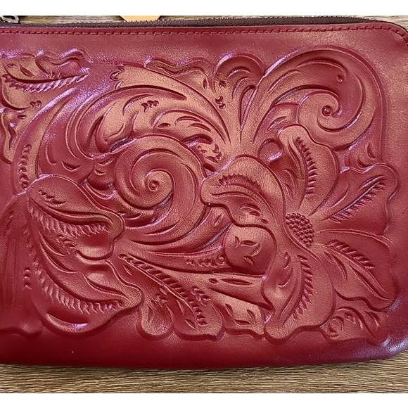 New Patricia Nash Cassini Wristlet Clutch Tooled Western Bohemian Magenta - Picture 6 of 7